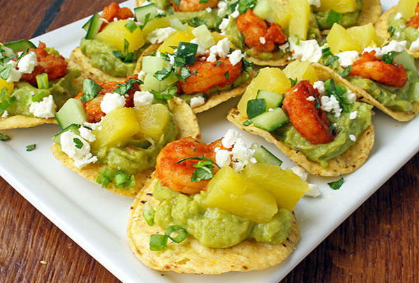 Pineapple Shrimp & Guacamole Mini Tostadas